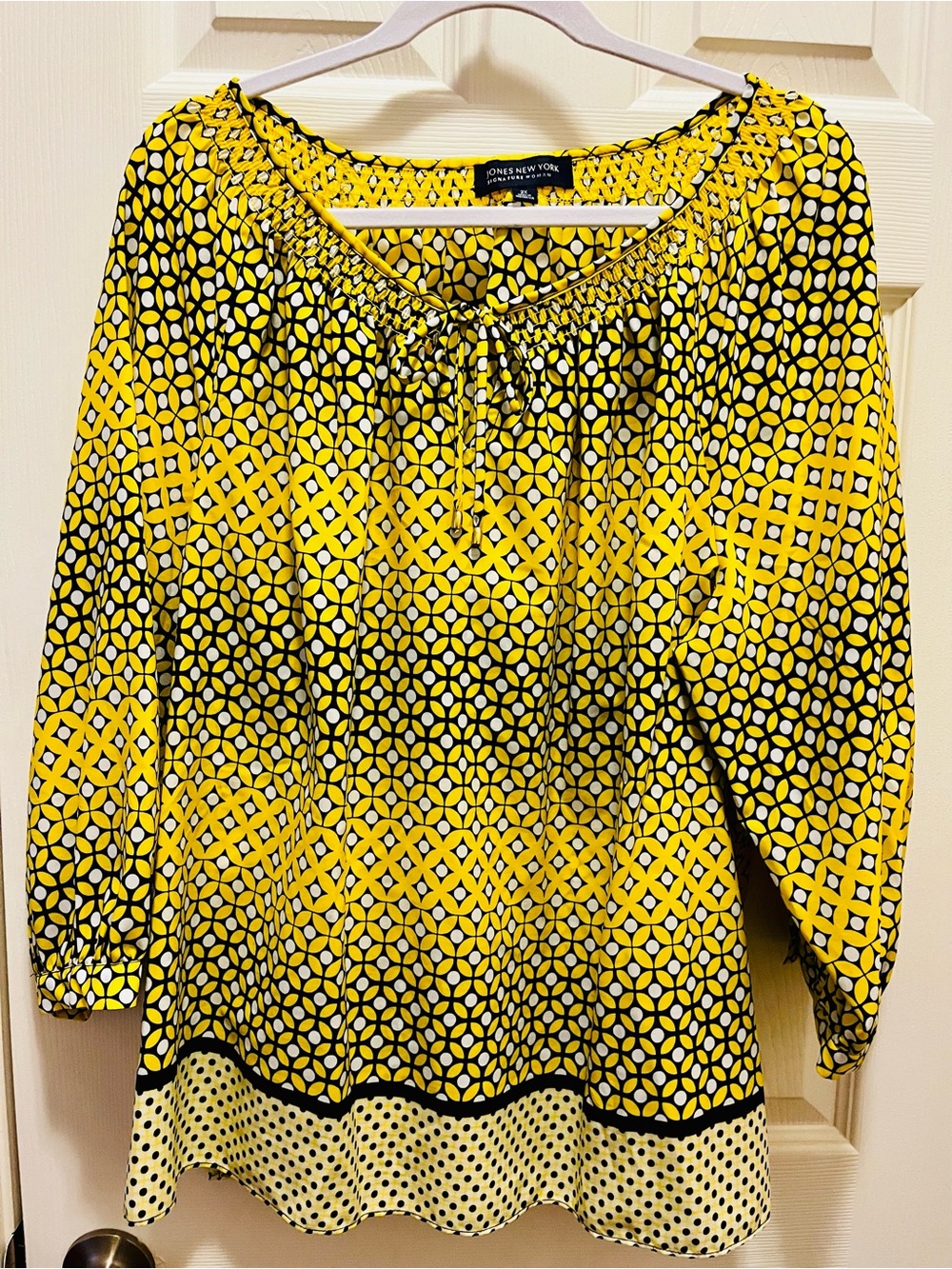 Jones New York Yellow and Black Geometric Peasant Tunic